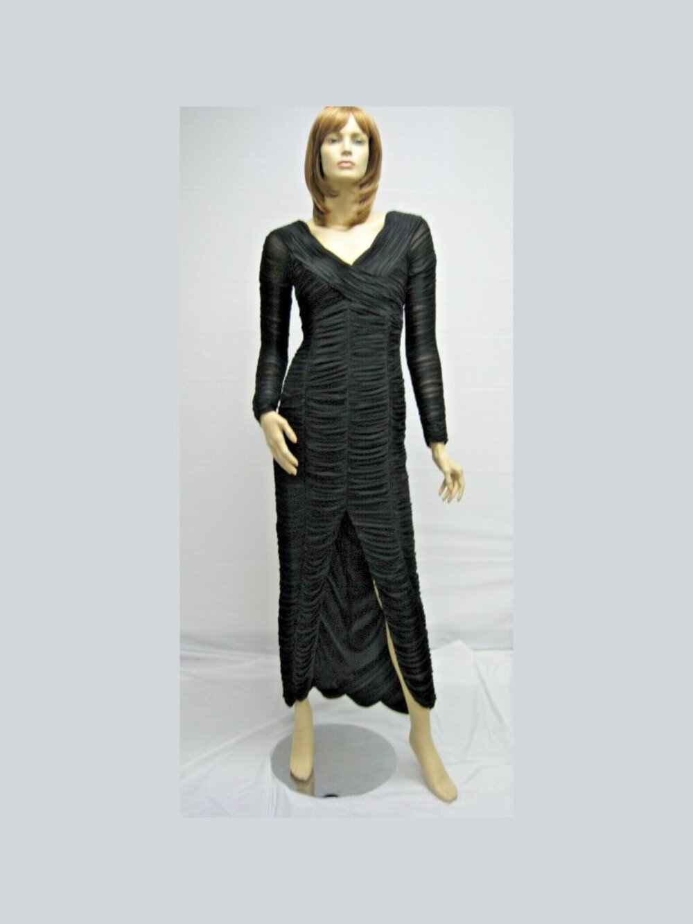 Sue Wong Black Long Sleeve Ruched Dress Evening Cocktail Party N7360 NWT 6
